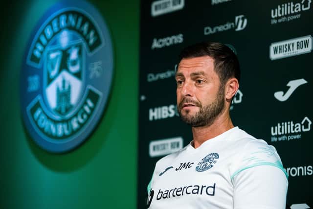 Assistant manager Jamie McAllister took on Hibs press duties due to Lee Johnson's emergency surgery to remove his gall bladder.