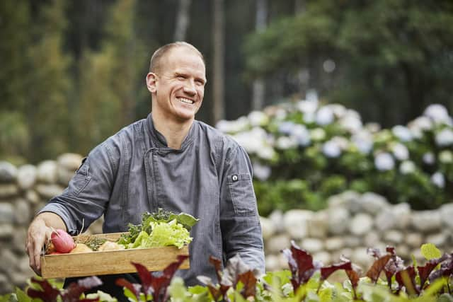 Chef Bryan English in the Chef's Garden at Gorilla's Nest.