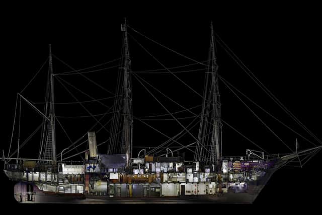 The layout of the internal spaces and decks within the RRS Discovery which show how the historic ship would have appeared in 1901. PIC: University of Southampton.