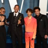 Will Smith with his sons Trey Smith and Jaden Smith, daughter Willow Smith and wife Jada Pinkett Smith attending the Vanity Fair Oscar Party.