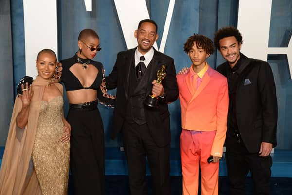 Will Smith with his sons Trey Smith and Jaden Smith, daughter Willow Smith and wife Jada Pinkett Smith attending the Vanity Fair Oscar Party.