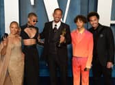 Will Smith with his sons Trey Smith and Jaden Smith, daughter Willow Smith and wife Jada Pinkett Smith attending the Vanity Fair Oscar Party.