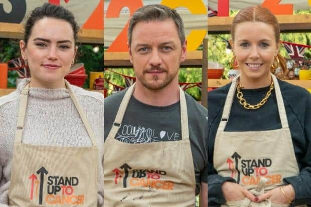 Daisy Ridley, James McAvoy and Stacey Dooley are among the Celebrity Bake Off stars for 2021. Photo: Channel 4.