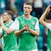 Hibs defender Will Fish at full time after the 5-0 defeat to Aston Villa at Easter Road.  (Photo by Ross Parker / SNS Group)