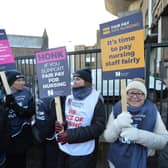 Members of the Royal College of Nursing (RCN) on the picket line outside the Royal Liverpool University Hospital in Liverpool. Picture: PA