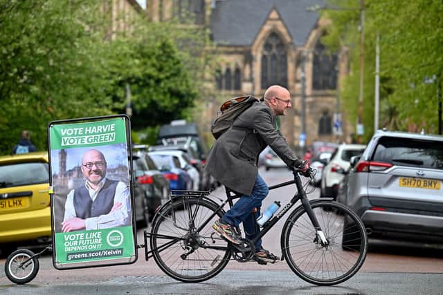 Scottish Greens Party co convener, Patrick Harvie, poses for a picture as he departs a polling station at Notre Damme Primary School in Glasgow in 2021. Picture: Jeff J Mitchell/Getty Images