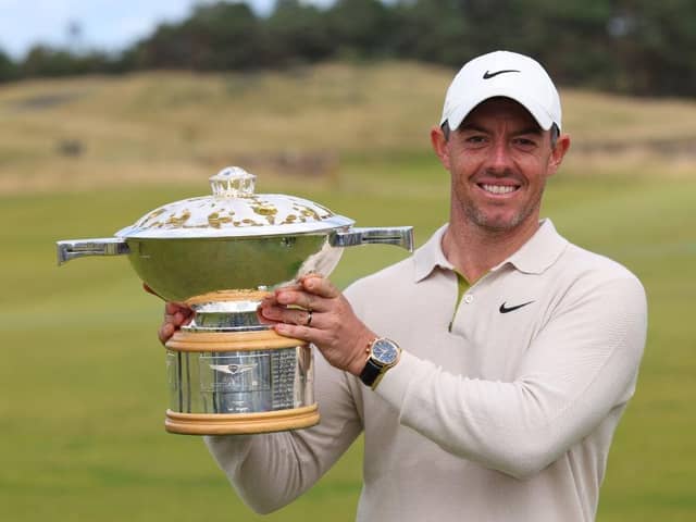 Rory McIlroy poses with the Genesis Scottish Open trophy after his dramatic win at The Renaissance Club in East Lothian last July. Picture: Andrew Redington/Getty Images.