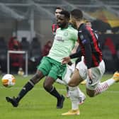 Odsonne Edouard puts Celtic 2-0 up in the San Siro. Picture: AP