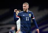 Oli McBurnie in action for Scotland  during a Euro 2020 Play off match between Scotland and Israel at Hampden Park, on October 08 2020, in Glasgow, Scotland (Photo by Craig Williamson / SNS Group)