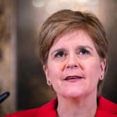 Nicola Sturgeon speaks during a press conference at Bute House where she announced she will stand down as First Minister of Scotland. (Photo by Jane Barlow - Pool/Getty Images)
