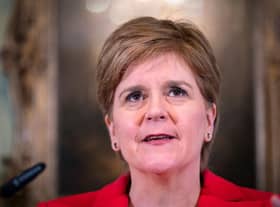 Nicola Sturgeon speaks during a press conference at Bute House where she announced she will stand down as First Minister of Scotland. (Photo by Jane Barlow - Pool/Getty Images)