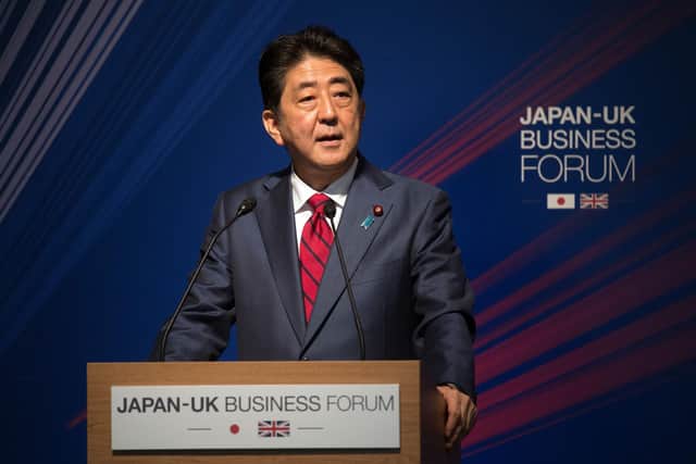 Photo from 31/08/17 of the then Prime Minister of Japan Shinzo Abe speaking during a business forum in Tokyo. Japan's former prime minister Shinzo Abe has died after being shot during a campaign speech in western Japan.