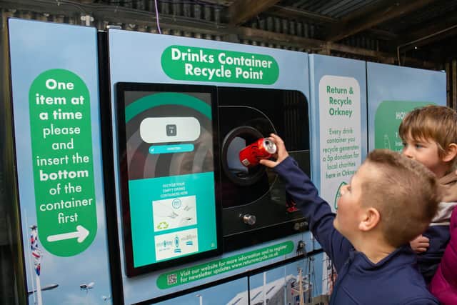 A pilot scheme for Scotland's delayed deposit return system has given people in Orkney the chance to test out the reverse vending machines that will be used when the scheme is eventually rolled out - the official launch date is currently set for August. Picture: Zero Waste Scotland