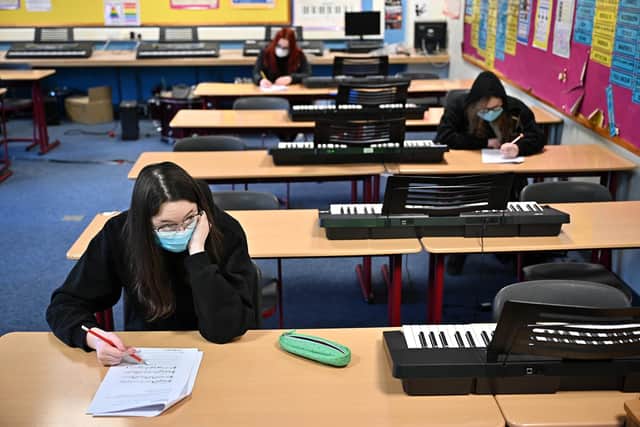 S1 to S3 pupils attend Rosshall Academy as all pupils in Scotland return for some class time ahead of the Easter Holidays. Picture: Jeff J Mitchell/Getty Images