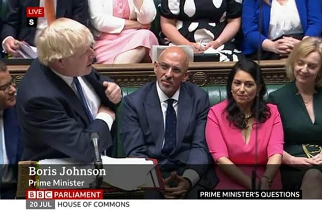 Boris Johnson speaks at his final PMQs as Prime Minister. Picture: BBC Parliament