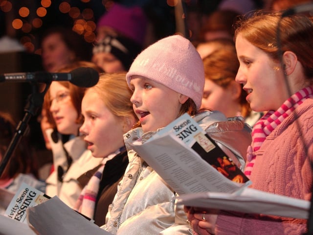 From 2004, this picture is taken from when the Cramond Primary School Choir performed the nativity scene blessing at Princes Street Gardens West. Picture: 28 November 2004.