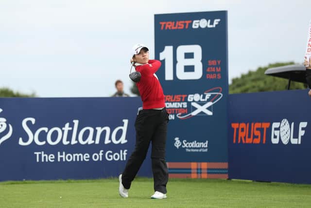 Kiwi Lydia Ko tees off at the 18th in the opening round of the Trust Golf Women's Scottish Open at Dundonald Links. Picture: Oisin Keniry