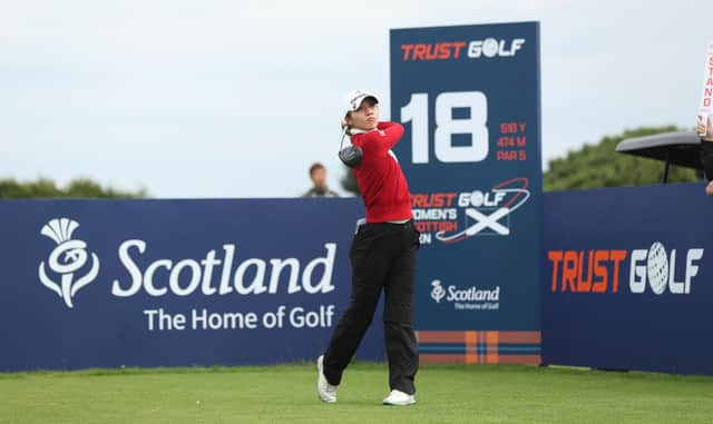 Kiwi Lydia Ko tees off at the 18th in the opening round of the Trust Golf Women's Scottish Open at Dundonald Links. Picture: Oisin Keniry