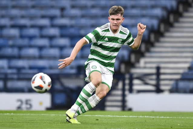 Celtic's Mitchel Frame in action during the Youth Cup final win over Rangers at Hampden Park in May.  (Photo by Ross MacDonald / SNS Group)
