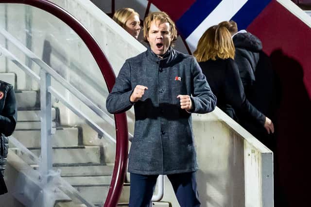 Robbie Neilson gets animated during Hearts' 5-2 win over Dundee United.