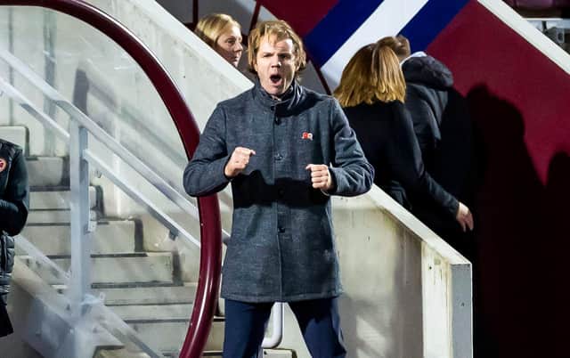 Robbie Neilson gets animated during Hearts' 5-2 win over Dundee United.