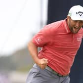 Jon Rahm celebrates making his putt for birdie on the 18th green during the final round of the 2021 US Open at Torrey Pines. Picture: Sean M. Haffey/Getty Images.