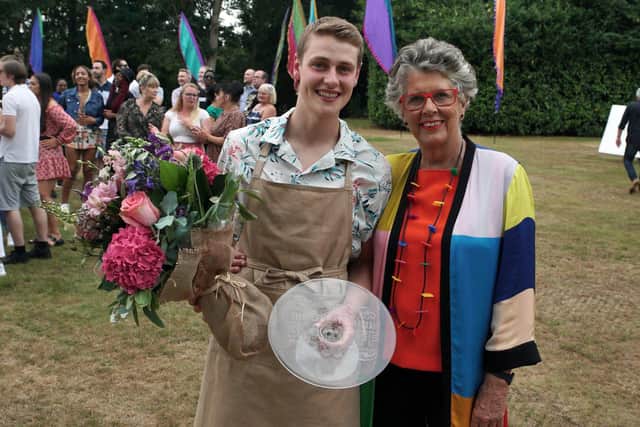 Great British Bake Off winner Peter with judge, Prue Leith.