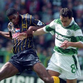 Paul McStay (right) battles for the ball with Carlton Palmer during a pre-season friendly between Celtic and Sheffield Wednesday in July, 1993. Picture: SNS
