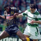 Paul McStay (right) battles for the ball with Carlton Palmer during a pre-season friendly between Celtic and Sheffield Wednesday in July, 1993. Picture: SNS