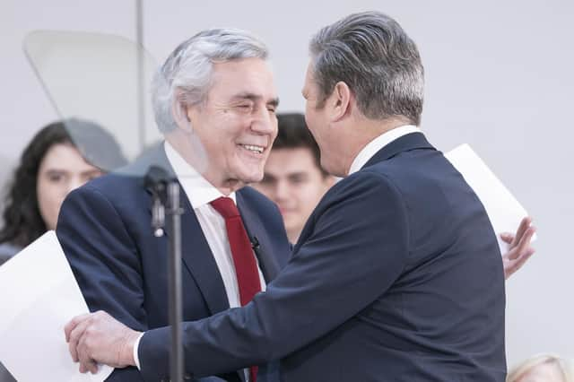 Labour leader Sir Keir Starmer, right, and former Prime Minister Gordon Brown greet each other during the launch of the latter's report on constitutional change (Picture: Danny Lawson/PA)