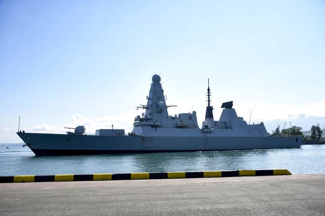 British destroyer HMS Defender arrives at the port of Batumi, in Georgia, on Saturday (Picture: Vasil Gedenidze/British Embassy in Georgia via AP)