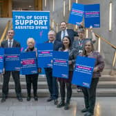Scottish Liberal Democrat MSP Liam McArthur (centre, left), alongside other MSPs, during a media event at the Scottish Parliament in Edinburgh, after publishing his Assisted Dying for Terminally Ill Adults (Scotland) Bill. Photo: Jane Barlow