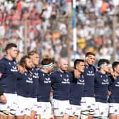 Scotland players line up before the victory over Argentina at the Padre Ernesto Martearena Stadium in Salta. (Photo by PABLO GASPARINI/AFP via Getty Images)