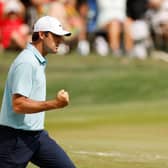 Scottie Scheffler celebrates chipping in for birdie on the eighth hole during the final round of The Players Championship at  TPC Sawgrass in Ponte Vedra Beach. Picture: Jared C. Tilton/Getty Images.