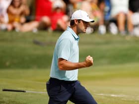 Scottie Scheffler celebrates chipping in for birdie on the eighth hole during the final round of The Players Championship at  TPC Sawgrass in Ponte Vedra Beach. Picture: Jared C. Tilton/Getty Images.