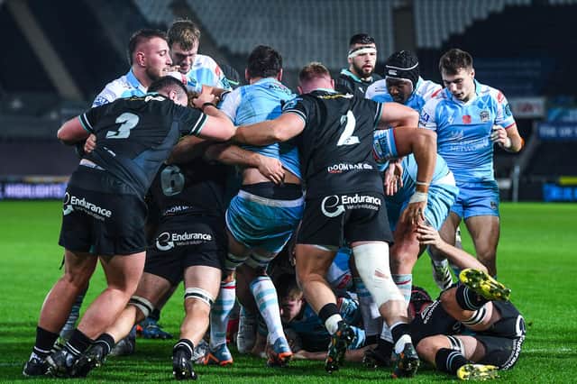 Johnny Matthews scores Glasgow’s first try against Ospreys.