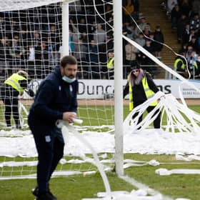 Rangers' fans protest against the Old Firm friendly in Austrialia forcing the match against Dundee at Dens Park to be delayed.  (Photo by Alan Harvey / SNS Group)