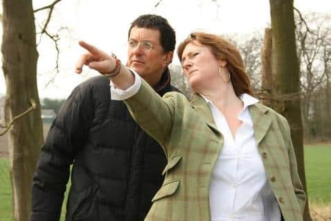 Antony Gormley and Jupiter Artland founder Nicky WIlson at the sculpture park in Edinburgh.