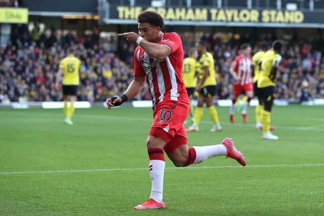 Scotland striker Che Adams celebrates after scoring for Southampton in their 1-0 Premier League victory at Watford on Saturday. (Photo by Julian Finney/Getty Images)