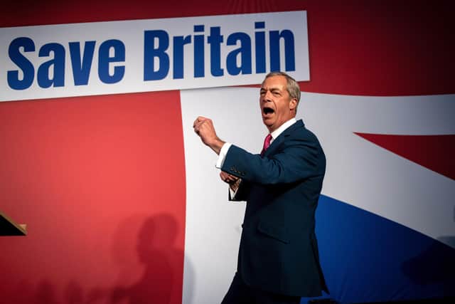 Nigel Farage dresses himself in the Union Jack but could end up being a godsend to the nationalists (Photo by Chris J Ratcliffe/Getty Images)