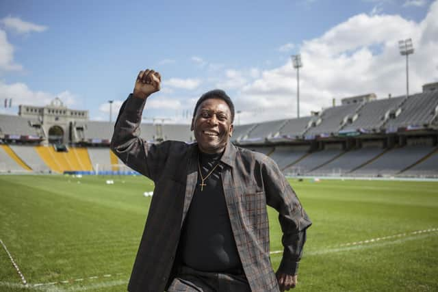 Pele visits the Olympic Stadium in Barcelona on September 2, 2017 in Barcelona, Spain.