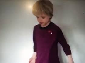 A seven-year-old boy dresses as Nicola Sturgeon for Halloween.