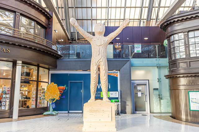 Two smaller statues have been installed in Glasgow city as part of the Hope Sculpture project, including this one in central Station