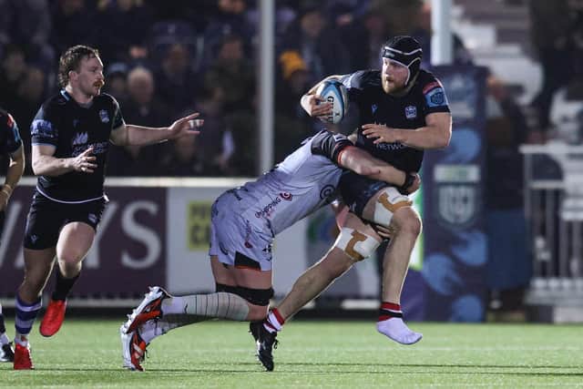 Glasgow Warriors' Max Williamson in action during a BKT United Rugby Championship match against Dragons at Scotstoun on February 17, 2024. (Photo by Calum Chittleburgh / SNS Group)