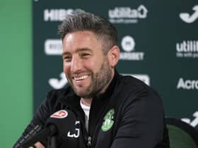 Hibs manager Lee Johnson speaks to the media ahead of the final Edinburgh derby of the season against Hearts at Tynecastle.  (Photo by Paul Devlin / SNS Group)
