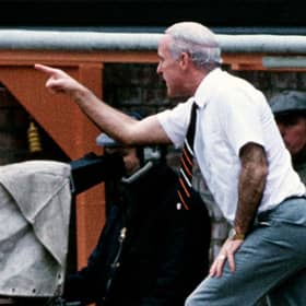 Dundee Utd manager Jim McLean issues instructions against Rangers in 1987