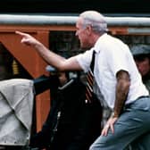 Dundee Utd manager Jim McLean issues instructions against Rangers in 1987