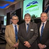 NFU Scotland President Martin Kennedy (centre) returning Vice-President Andrew Connon (right) and newly elected Vice-President Alasdair Macnab.