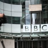 A member of the media outside BBC Broadcasting House in central London. Picture: Henry Nicholls/AFP via Getty Images