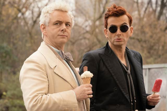 Michael Sheen and David Tennant as the angel Aziraphale and the demon Crowley in Good Omens